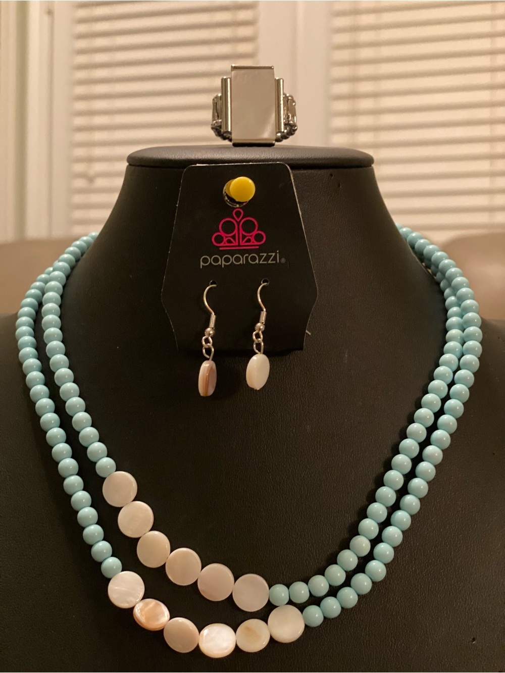 paparazzi Aqua Bead Layered Necklace with Mother-of-Pearl Accents
